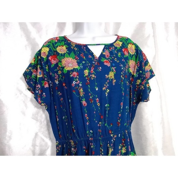 LACE & MESH Colorful Flower Summer Dress Blue Red Green Yellow Pink - Picture 3 of 8